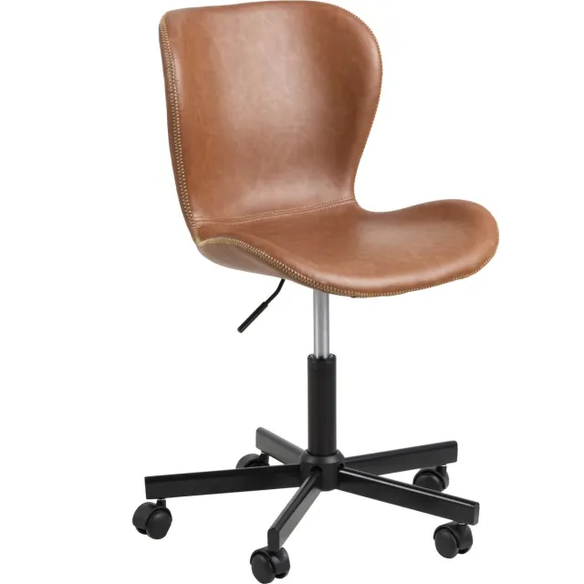 Giga Living Bureaustoel Tilda - Stoel met Wieltjes - Verstelbaar - Kunstleer - Cognac - Zwart - Vintage Bruin