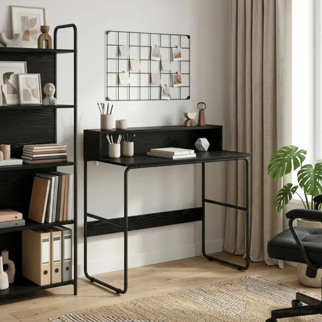 vidaXL Bureau met opbergruimte Zwart eiken 100 x 50 x 91 cm, foto 2