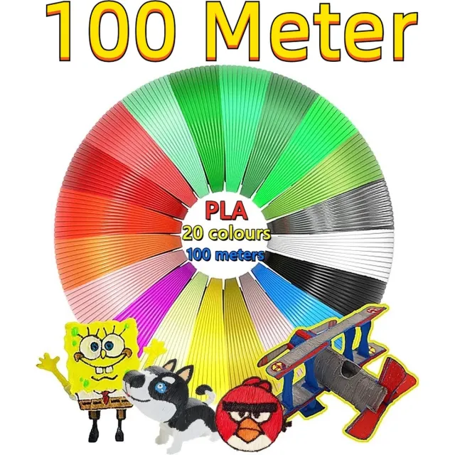 Rainbecom PLA Filament 1.75mm - 20 kleuren 100 meters - 3D Pen Filament - 3D Pen vullingen - 3D Pen navulling - 3D Filament