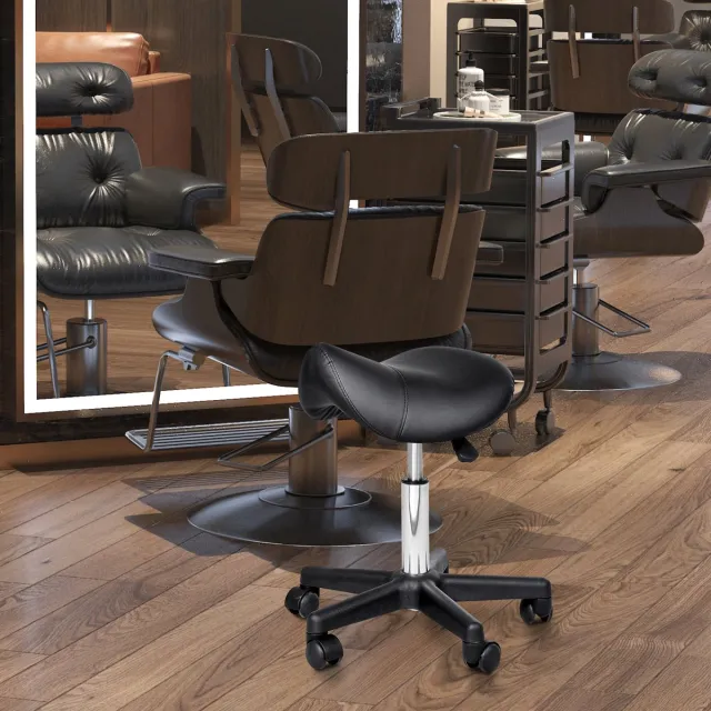 MIVRAY Bureaukruk 35 x 38 x 43-55 cm - In Hoogte Verstelbaar en 360 Graden Draaibaar - Voor Salon en Kantoor - Kunstleer - Zwart Black