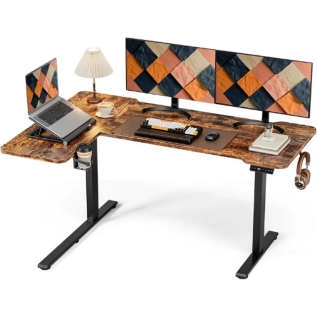 Acrolix Elektrisch In Hoogte Verstelbaar Bureau 150 X 100 Cm - Sta Zit Bureau Met Bekerhouder En Haak - Ruim Werkblad - Ergonomisch Design - Vintage Bruin Vintagebruin