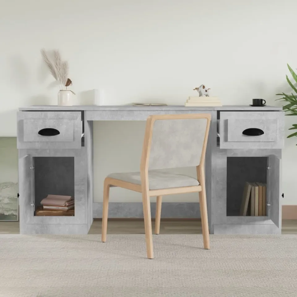 vidaXL Bureau met kast bewerkt hout betongrijs grijs, foto 3