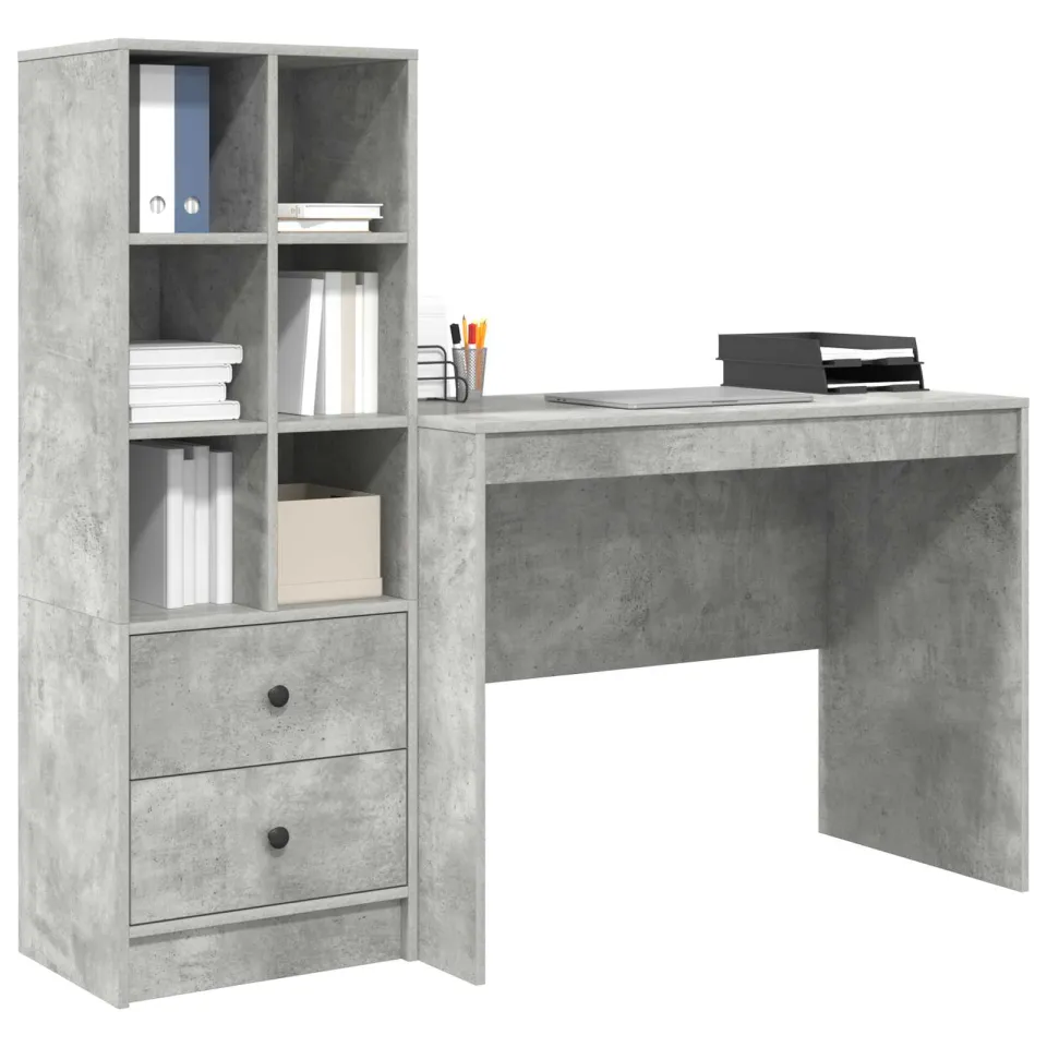 vidaXL Bureau Beton Grijs 145.5 x 50 x 127 cm 2 st, foto 3