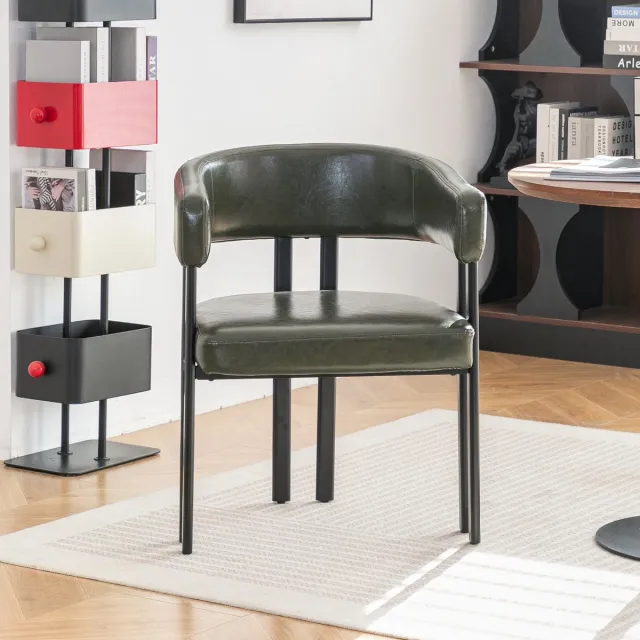 Clruro Eetkamerstoel - Kuipstoel met Armleuningen - Ergonomische Gebogen Rugleuning - Imitatieleder - Groen Beige