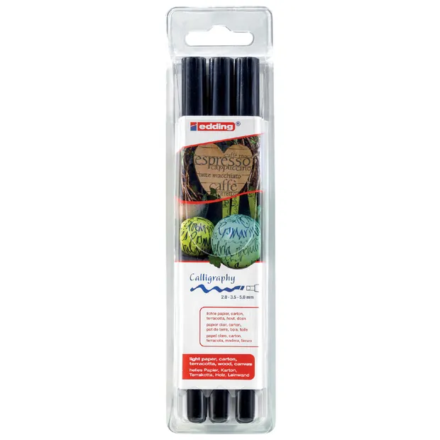 Edding Kalligrafiepen edding 1255 zwart 3 lijndiktes 2.0 - 3.5 - 5.0mm blister à 3 stuks