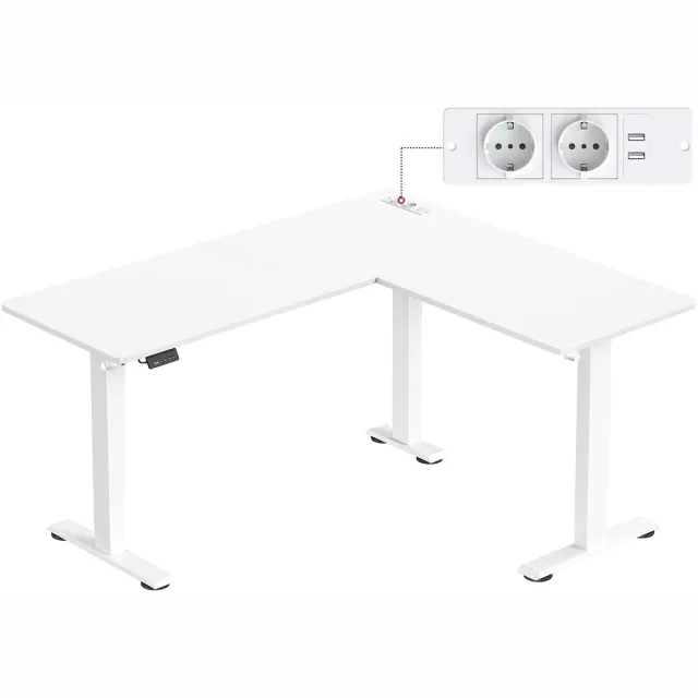 Lilac & Lily Hoekbureau - L-vormig bureau - Zit Sta Hoekbureau - Ergonomisch werkbureau - Elektrisch Verstelbaar - Met Oplaadstation wit