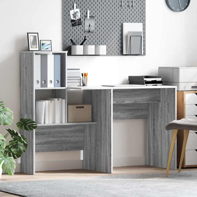 vidaXL Bureau Grijs Sonoma 131,5 x 50 x 106,5 cm Bewerkt hout, foto 2