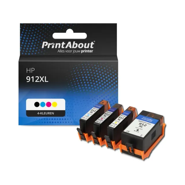 PrintAbout huismerk Inktcartridge 912XL (3YP34AE) 4-kleuren Multipack Geschikt voor HP