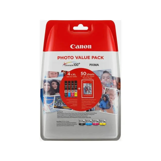 Canon CLI-551XL C/M/Y/BK Photo pack Inktcartridge 4-kleuren Multipack Hoge capaciteit