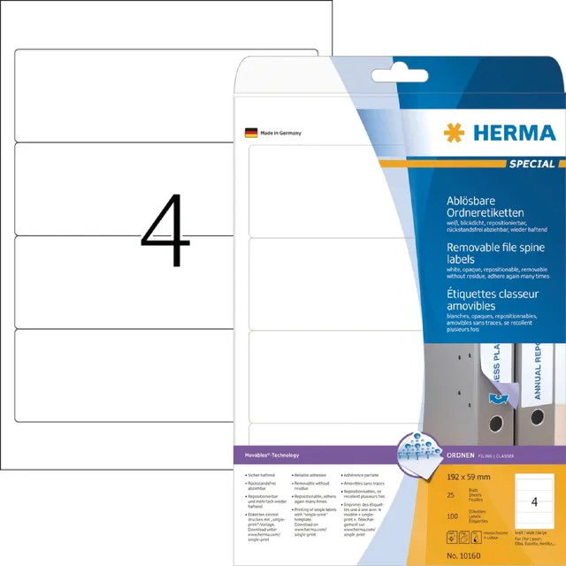 Herma Rugetiket HERMA 101600 breed 59x192mm verwijderbaar wit