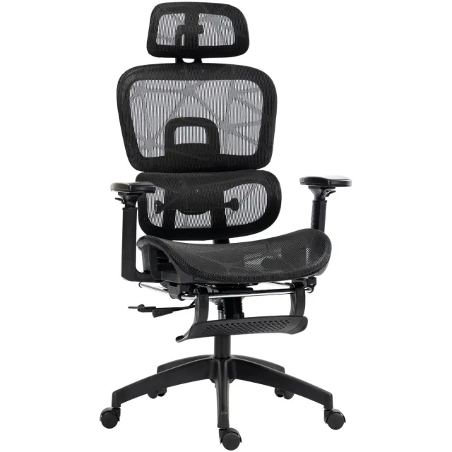 Clruro Bureaustoel - Ergonomische Mesh Draaistoel - Ligfunctie en Voetensteun - Zwart