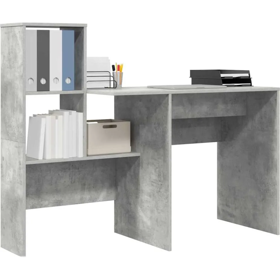 vidaXL Bureau Beton Grijs 131,5 x 50 x 106,5 cm Bewerkt hout