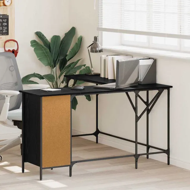 vidaXL Bureau Zwart Eiken Bewerkt hout 141 x 141 x 75 cm, foto 2