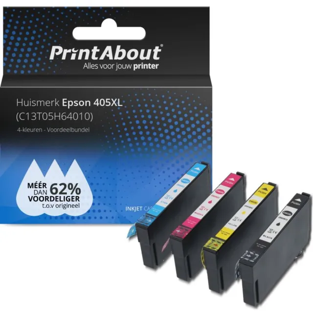 PrintAbout Huismerk Epson 405XL (C13T05H64010) Inktcartridge 4-kleuren Voordeelbundel Hoge capaciteit