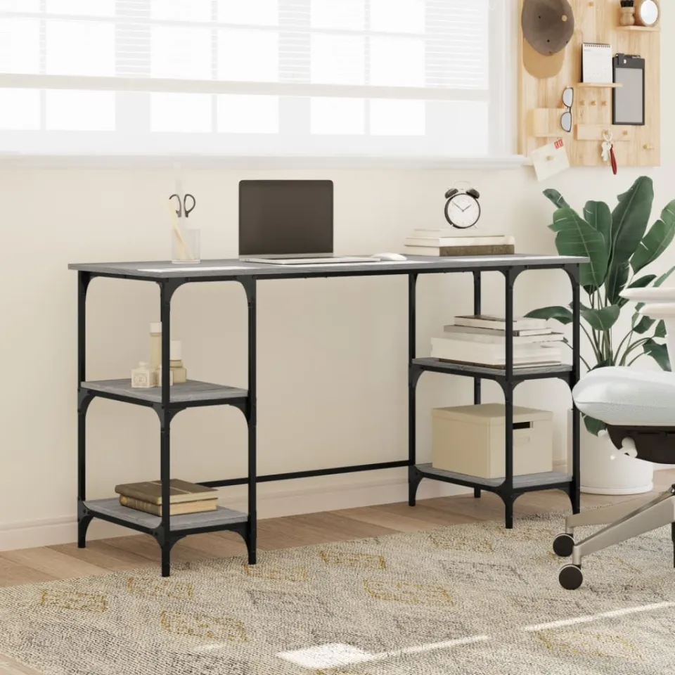 vidaXL Bureau 140x50x75 cm metaal en bewerkt hout grijs sonoma eiken, foto 3