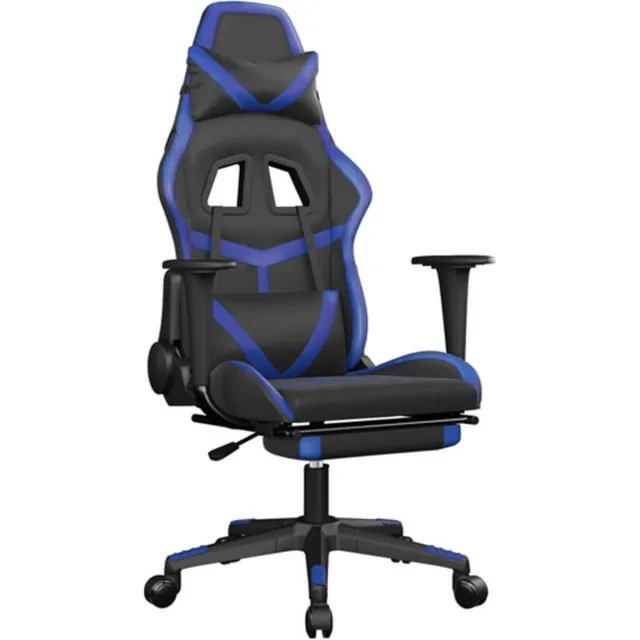 vidaXL Gamestoel - met - voetensteun - kunstleer - zwart - en - blauw zwart en blauw