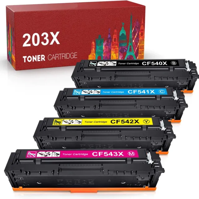 WeCare Huismerk toner cartridges voor HP 203X Toner HP CF540X / HP CF540A , HP CF541X / CF541A, HP CF542X /CF542A, HP CF543X /CF543A High Yield Use voor HP Color Laserjet Pro MFP M281fdw M280nw M281fdn M281cdw Pro M254dw M254nw M254dn Printer (4 pakketten) 1 x Zwart (HP CF540X) | 1 x Cyaan (HP CF541X) | 1 x Magenta (HP CF543X) | 1 x Geel (HP CF542X)
