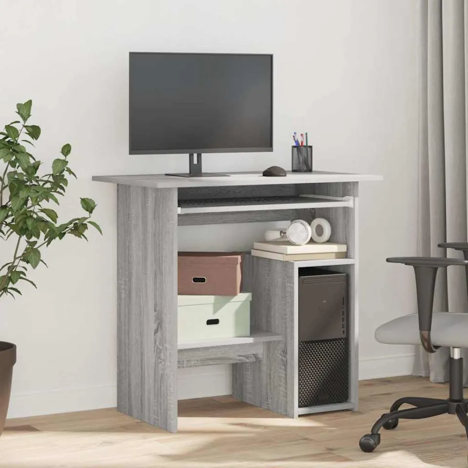 vidaXL Bureau 80x45x74 cm bewerkt hout grijs sonoma eikenkleurig, foto 2