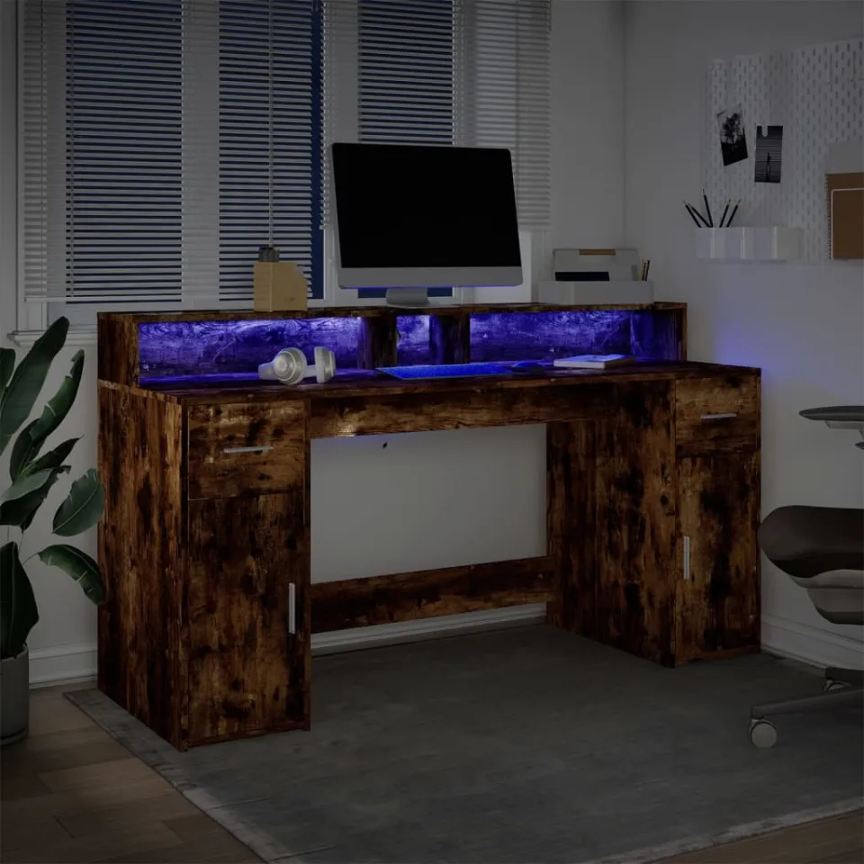 vidaXL Bureau Gerookt eiken 160 x 55 x 91 cm Engineered Wood, foto 4