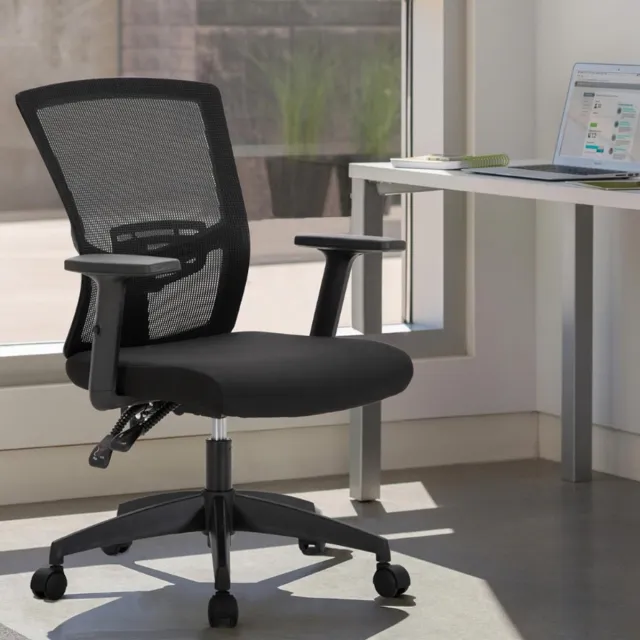 ALPHA HOME Ergonomische Netweave Bureaustoel - Midden Rugleuning Computerstoel - Verstelbare Armleuningen - Ventilerende Mesh Werkstoel - Modern Zwart