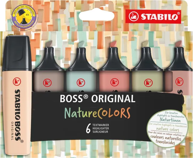 Stabilo BOSS ORIGINAL NatureCOLORS markeerstift, etui van 6 stuks, assorti