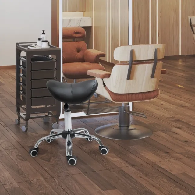 REDOM Bureaukruk - Hoogteverstelbaar 49-61 cm - Draaibaar met 5 wielen - Ergonomische zadelzitting - Kantoor en salon - Kunstleer - Zwart - 53 x 52 x 61 cm