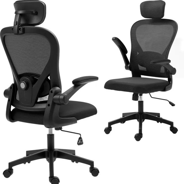 Homcom Bureaustoel Ergonomisch met Hoofdsteun en Lendensteun - Directiestoel - Draaistoel - Gamestoel - Zwart