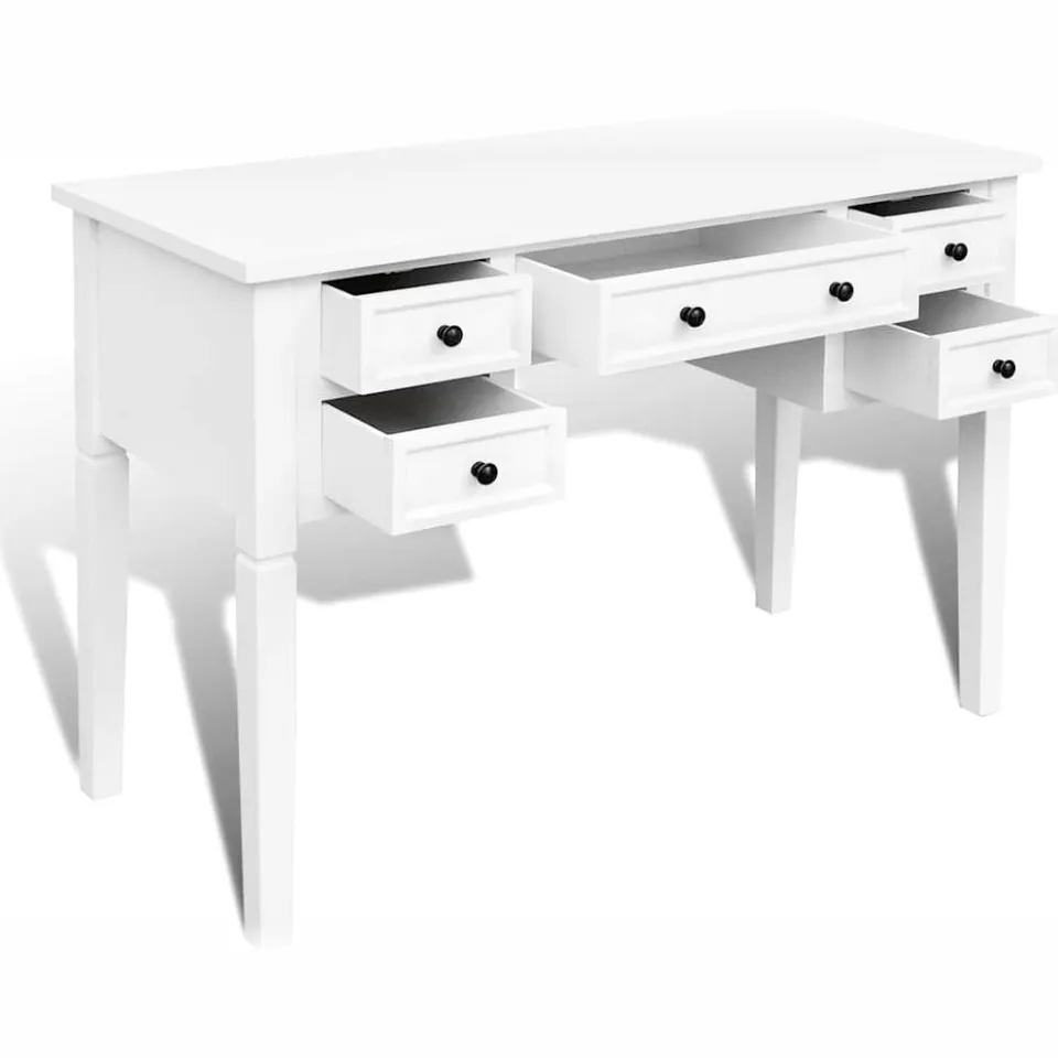 vidaXL Schrijftafel met 5 lades wit, foto 4