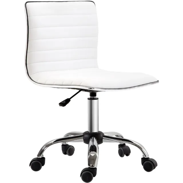 Lunpog Ergonomische Bureaustoel zonder Armleuningen - Draaistoel Met Hoogte Verstelling en Wieltjes - 48 x 52 x 90 cm - wit