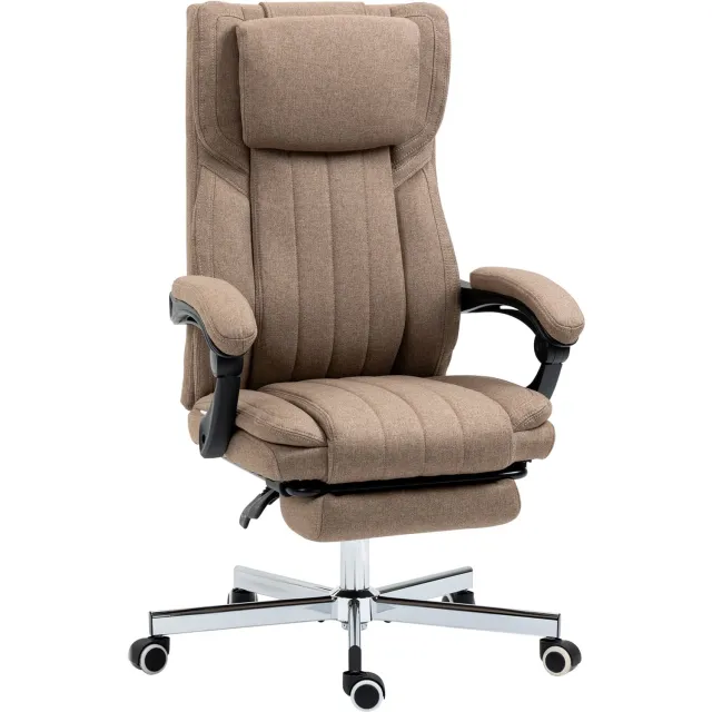 Vinona Bureaustoel met massagefunctie - Met voetensteun en verstelbare rugleuning - Met verstelbare hoofdsteun - 65 x 61 x 108-118 cm - Bruin