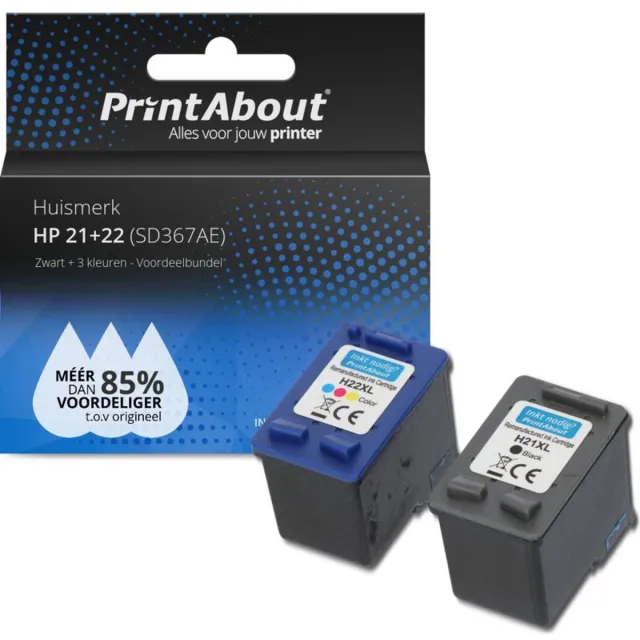 PrintAbout Inktcartridge / Alternatief voor de HP C9351AE (nr 21) / Zwart + 3 Kleuren