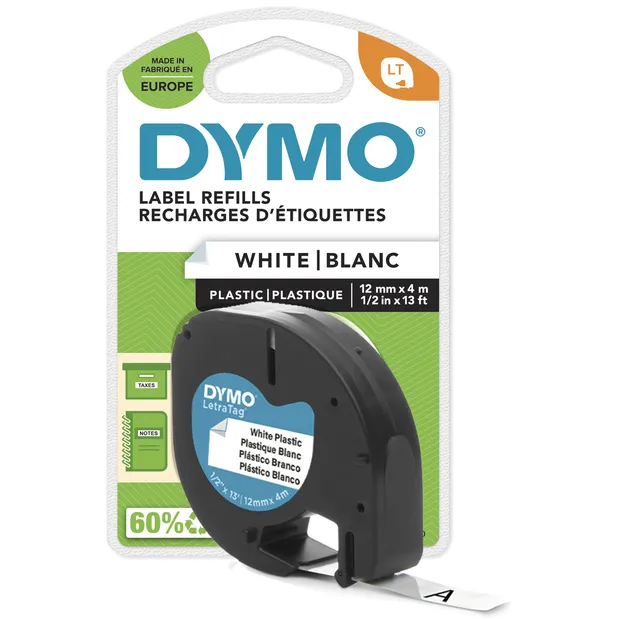 Dymo Labeltape dymo letratag plastic 12mm zwart op wit