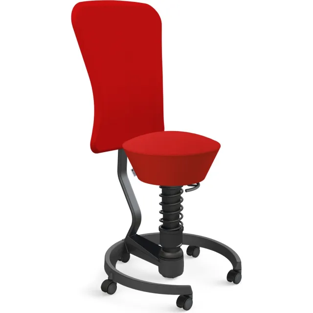 AERIS SWOPPER with backrest footring with castors (hard floor), black spring strut type: standard, black, spring black seat cover: wool blend Select (Gabriel), red backrest pole: black, backrest cover: wool blend Select (Gabriel), red rood