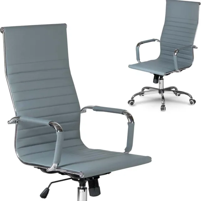 Sofotel Tokio - Bureaustoel - Modern Design - Grijs Eco-leder - Chromen Accenten