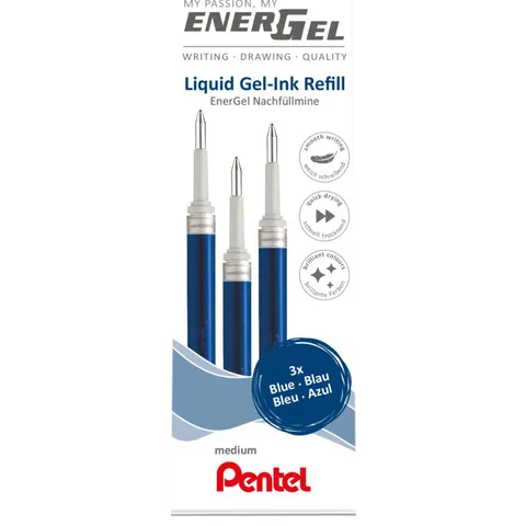 Gelschrijvervulling Pentel LR7 Energel medium blauw set à 3 stuks