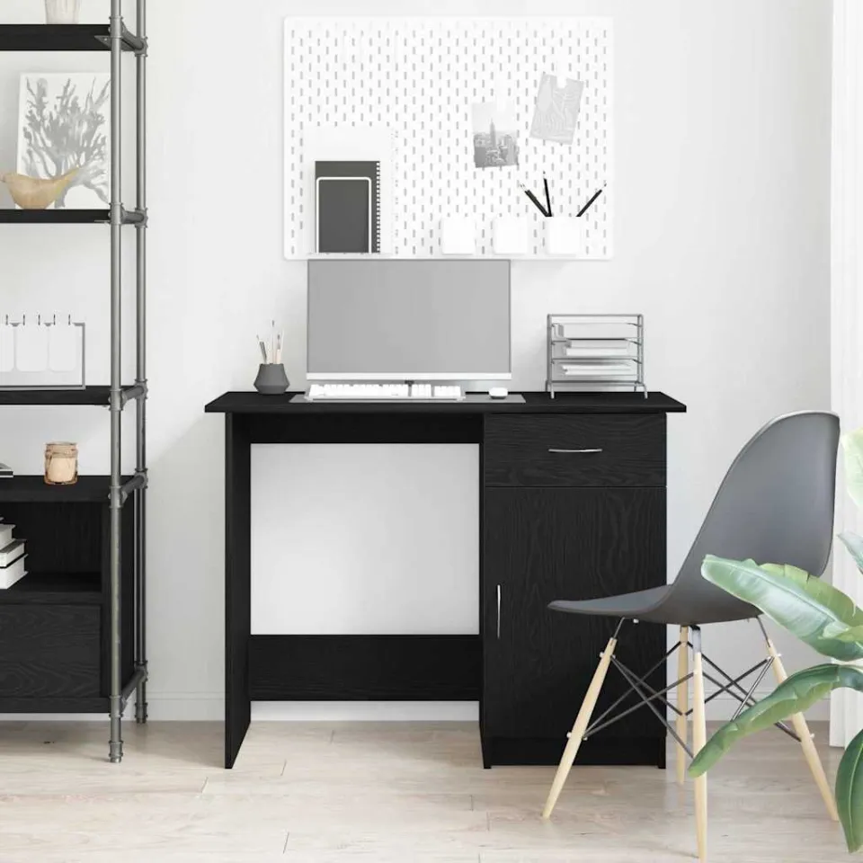 vidaXL Bureau Zwart Eiken Bewerkt hout 100 x 50 x 76 cm, foto 3