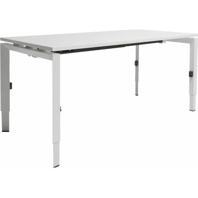 Schaffenburg Linesto N4 bureau, hoogte instelbaar (65-85cm) met 140x80cm halifax eik natuur zwevend 25mm blad en wit (RAL9010) vierpoot N-frame (poot rechthoekig 66 x 26 mm.), (met geintegreerde kabelgoot) Wit (RAL9010)/Halifax Eiken
