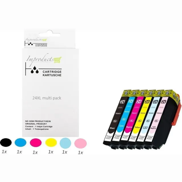 Improducts Inkt cartridges - Alternatief Epson 24XL / 24 XL 6 stuks Multicolor - Zwart, Cyaan, Magenta, Geel, Licht cyaan, Licht magenta