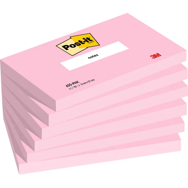 Post-It Memoblok Post-it 655 76x127mm roze 6 stuks