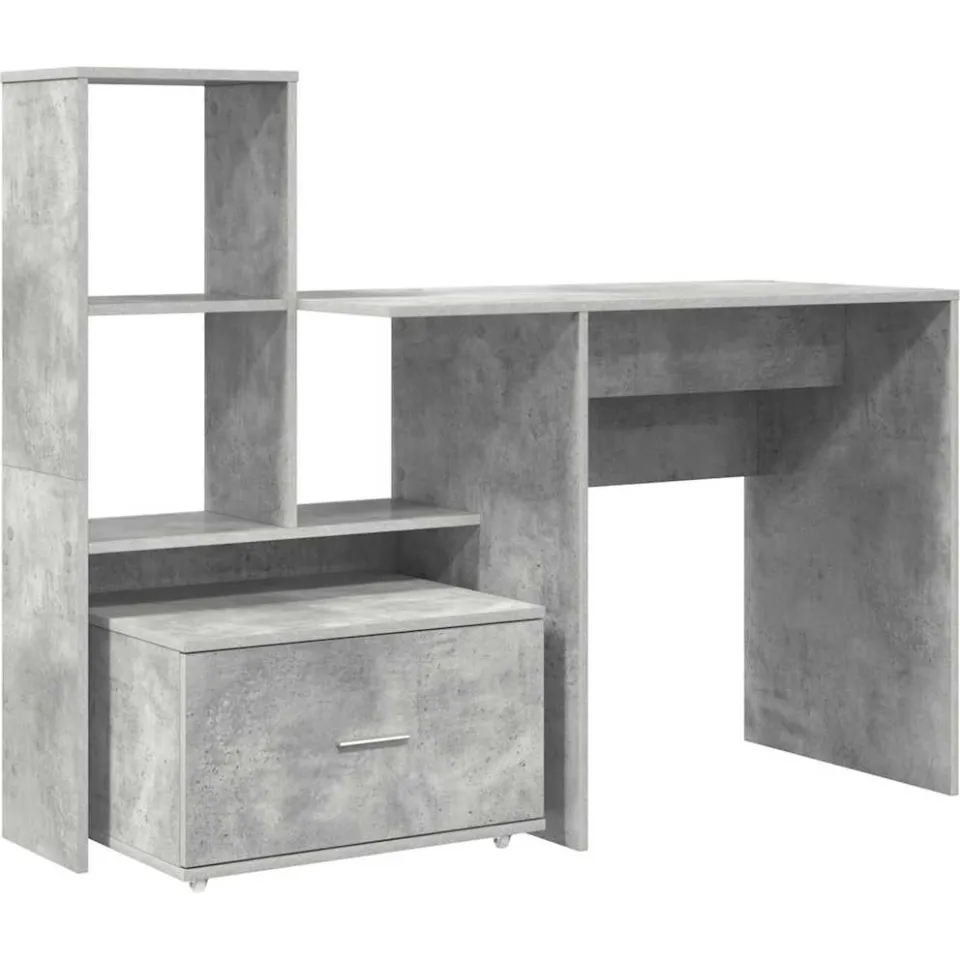 vidaXL Bureau Beton Grijs Bewerkt hout 131,5 x 50 x 106,5 cm, foto 3
