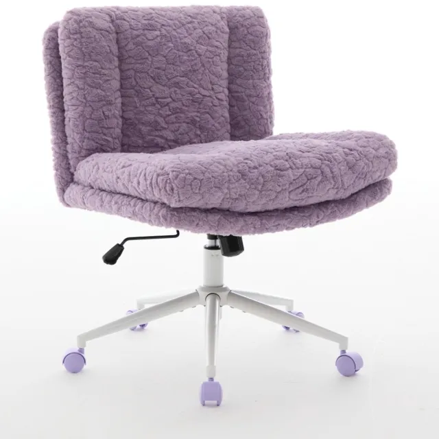 Ropilly Paarse Pluche Bureaustoel - Comfortabele Make-up Stoel - Brede Zitting - In Hoogte Verstelbaar - Metalen Onderstel - Thuiskantoor - 67cm - Violet