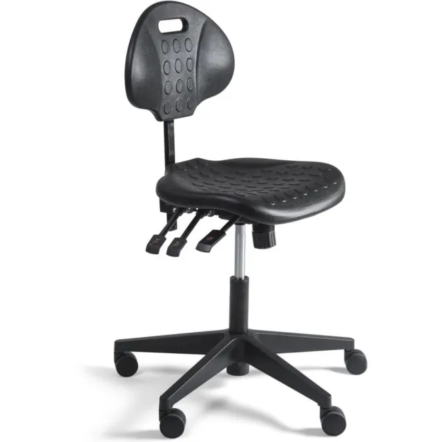 Workliving Werkstoel PU Laag - Nylon onderstel - Wielen - (N)EN 1335 - Baliestoel - Kassastoel PU - Laag - Nylon