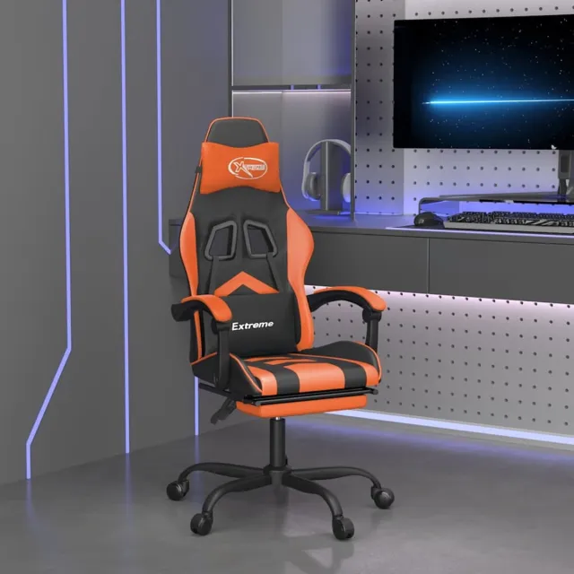 vidaXL Gamestoel - met - voetensteun - kunstleer - zwart - en - oranje zwart en oranje