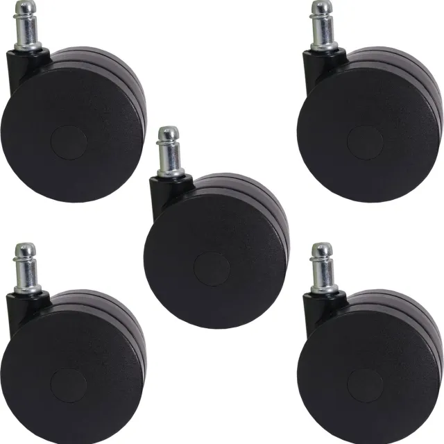 MCW Set van 5 universele wielen T533, bureaustoelwielen, 150 kg draagvermogen, zware uitvoering Ø 11mm Zwart