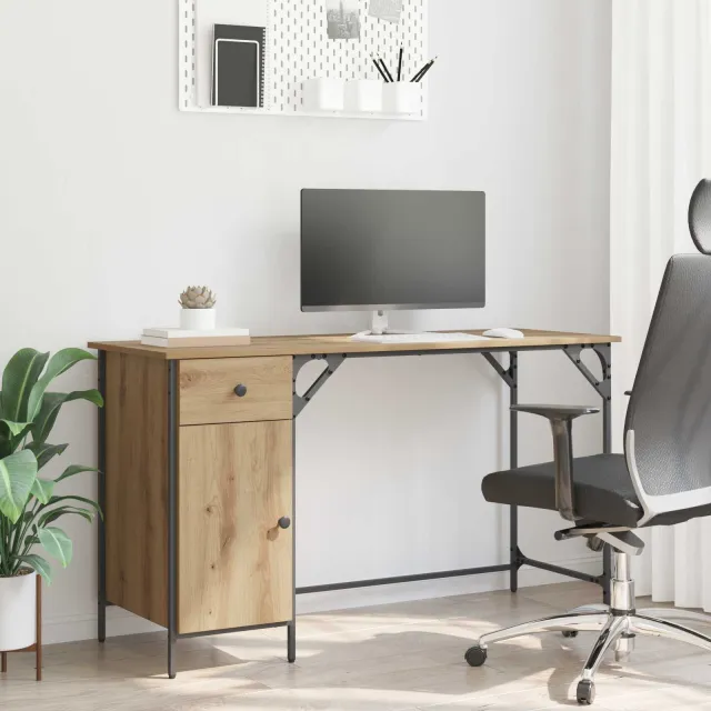 vidaXL Computerbureau Artisan Eiken 131 x 48 x 75 cm Bewerkt hout, foto 2