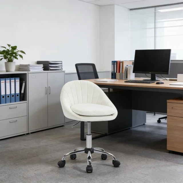 MIVRAY Bureaustoel 52 x 52 x 72-82 cm - Ergonomisch En 360 Graden Draaibaar - Voor Thuiswerk En Kaptafel - Fluweel Beige
