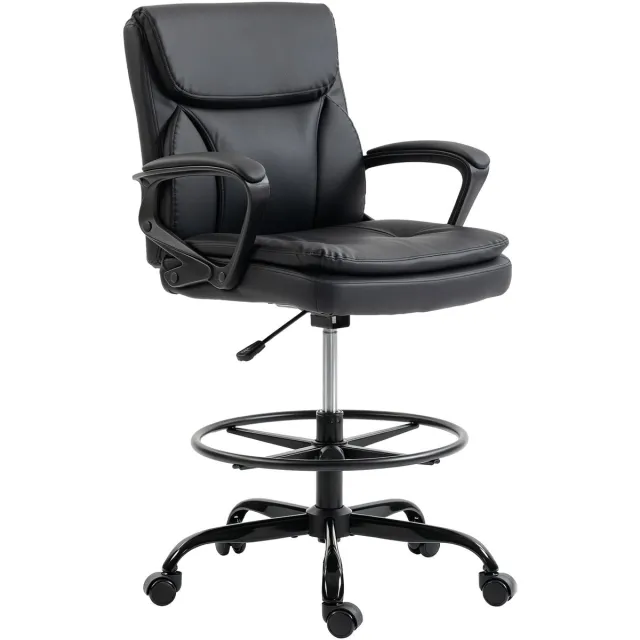 TEKROA Luxe Ergonomische Hoge Bureaustoel - Kunstleer met Voetensteun & Armleuningen - Verstelbaar - Bureau Stoel - Zwart