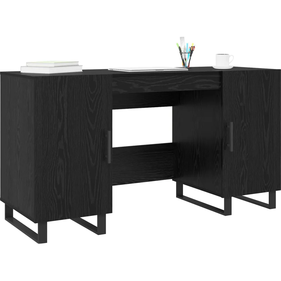 vidaXL Bureau Zwart eiken Bewerkt hout 140 x 50 x 75 cm