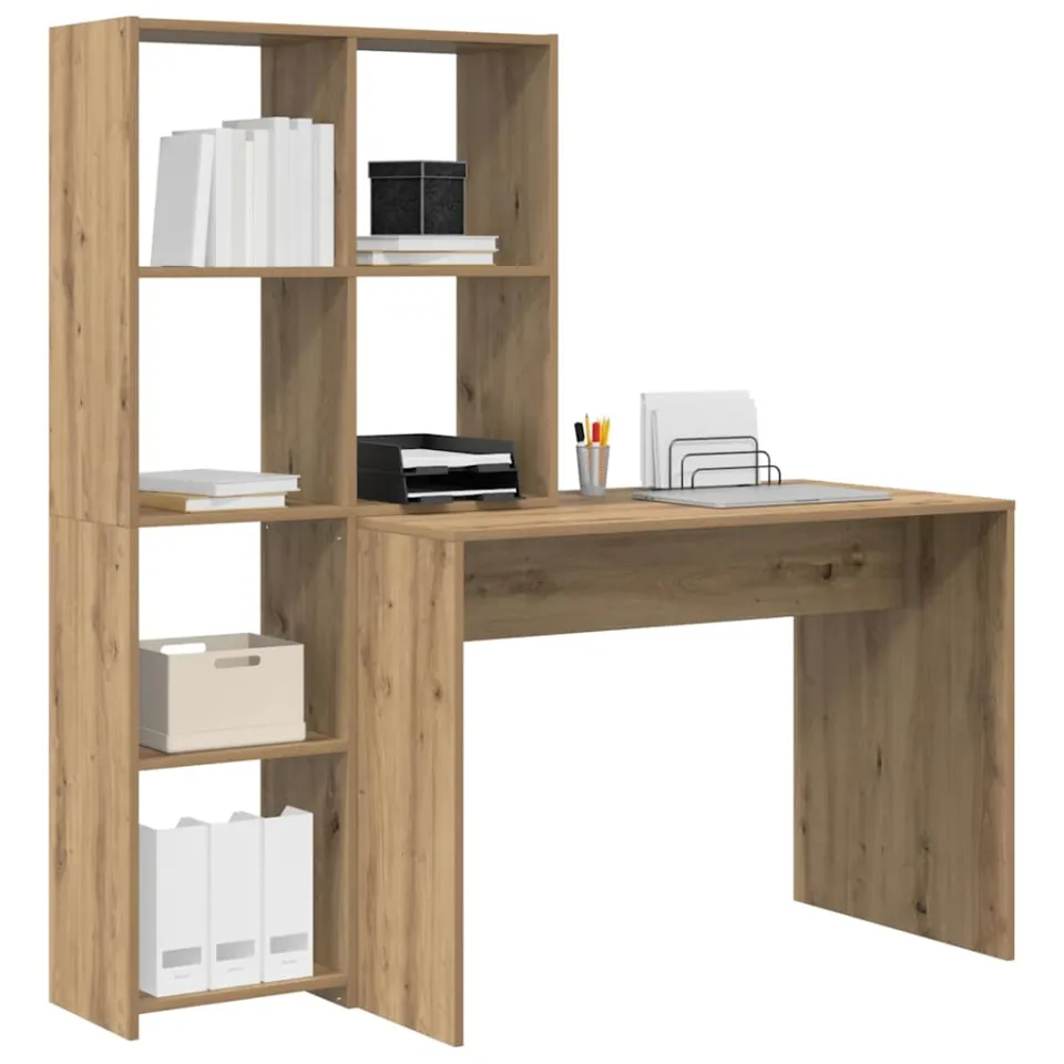 vidaXL Bureau Artisan Eiken 138,5 x 55 x 143 cm Bewerkt hout Bruin