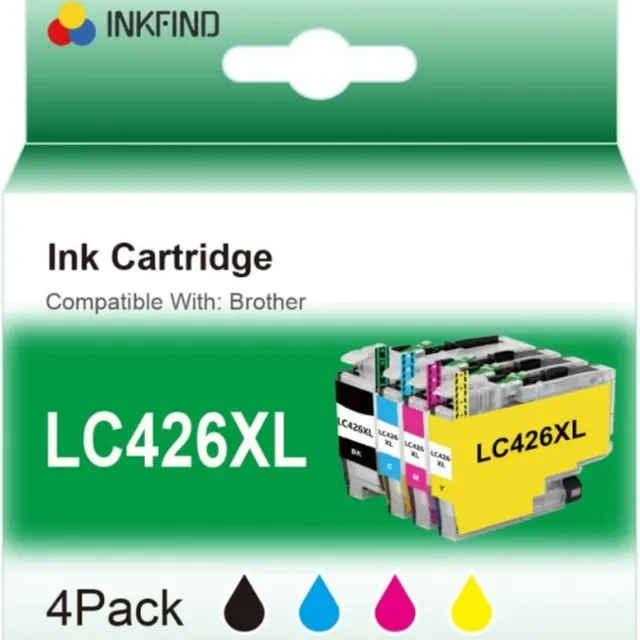 INKFIND LC426XL inktcartridges Geschikt voor BrotherLC426XL Brother LC426XL Brother LC-426 LC-426XL LC426 multipack van 4 stuks (1 x zwart, 1 x cyaan, 1 x magenta, 1 x geel) inktcartridges voor Brother MFC-J4335DW MFC-J4340DW MFC-J4535DW MFC-J4540DW Zwart x 1, Cyaan x 1, Magenta x 1, Geel x 1